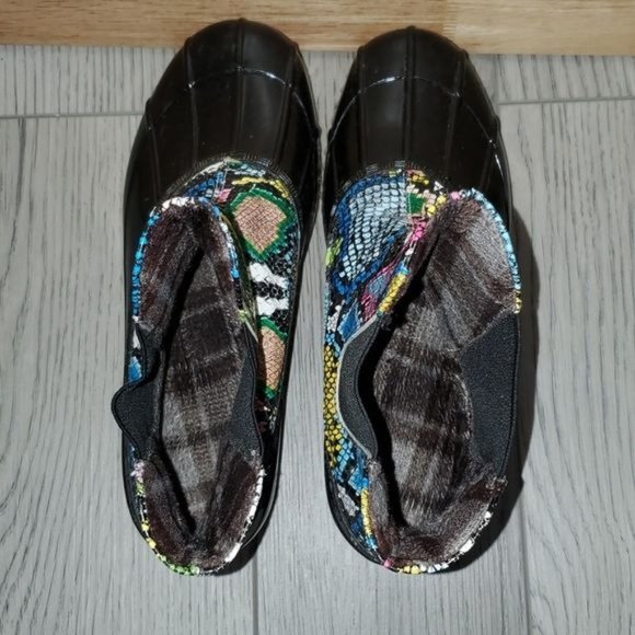 Chelsea Rain Boots Duck Multi Color Snake Skin Print Fleece Women's WOMANS 6 - Picture 7 of 12